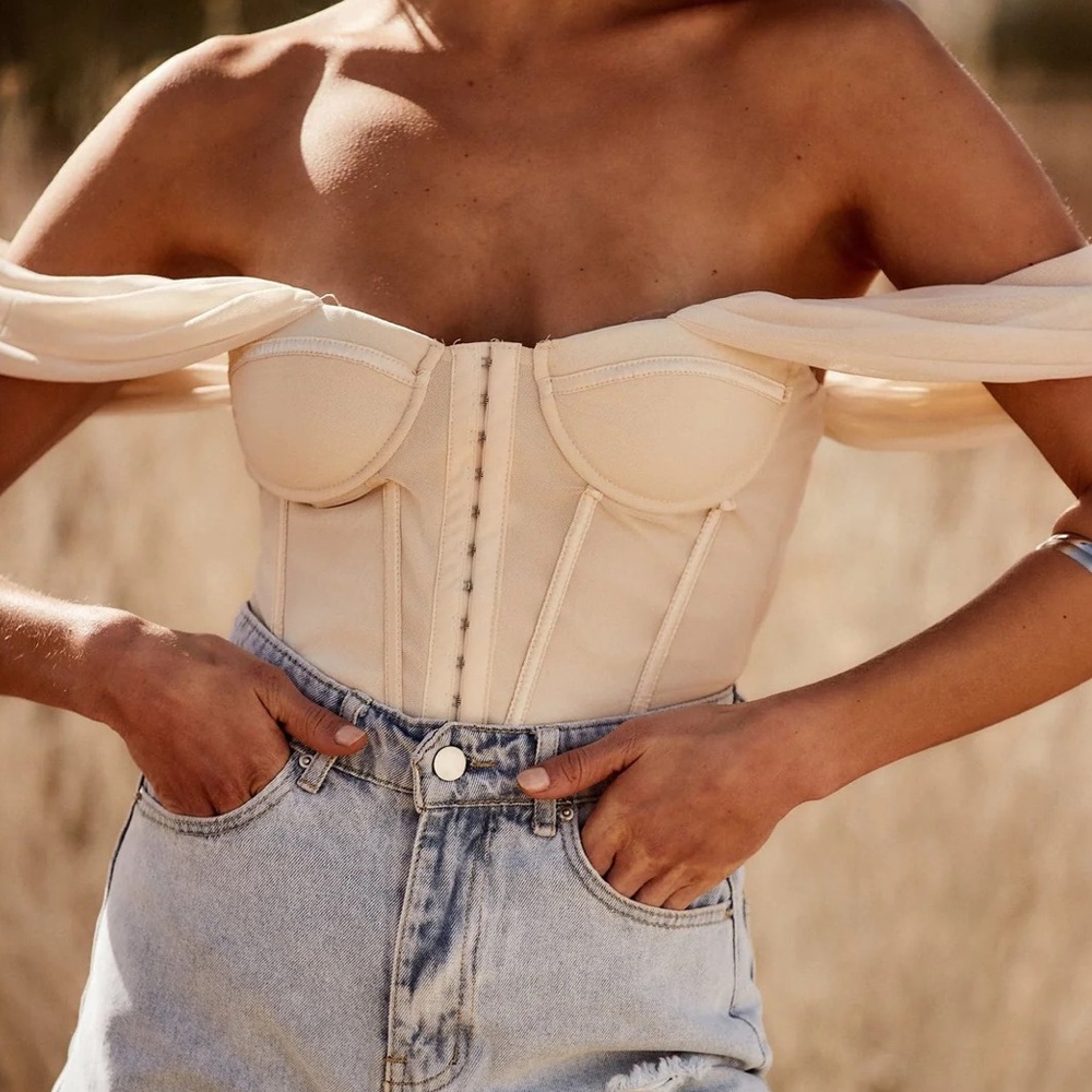 12th Tribe Cream Off-Shoulder Corset Bustier Top